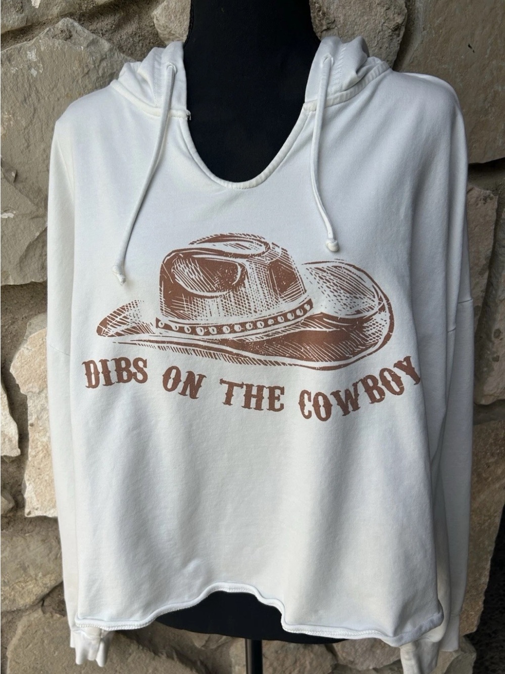 Miss Me Cropped Hoodie "Dibs On The Cowboy" XL Off White Long Sleeve EC